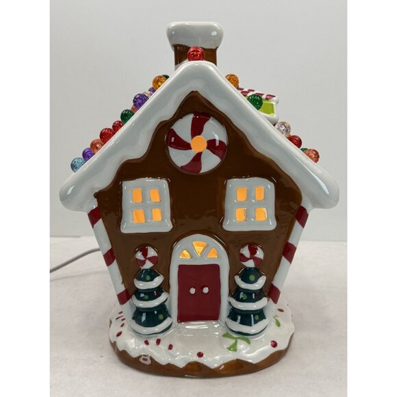 Ceramic Light-Up Gingerbread House 10" Gumdrop Roof Christmas Village with Cord - Picture 1 of 16